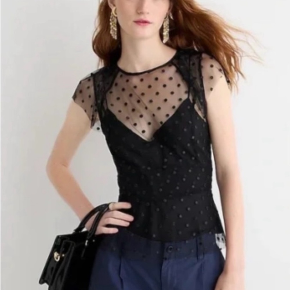 J. Crew Black Sheer Polka Dot Blouse